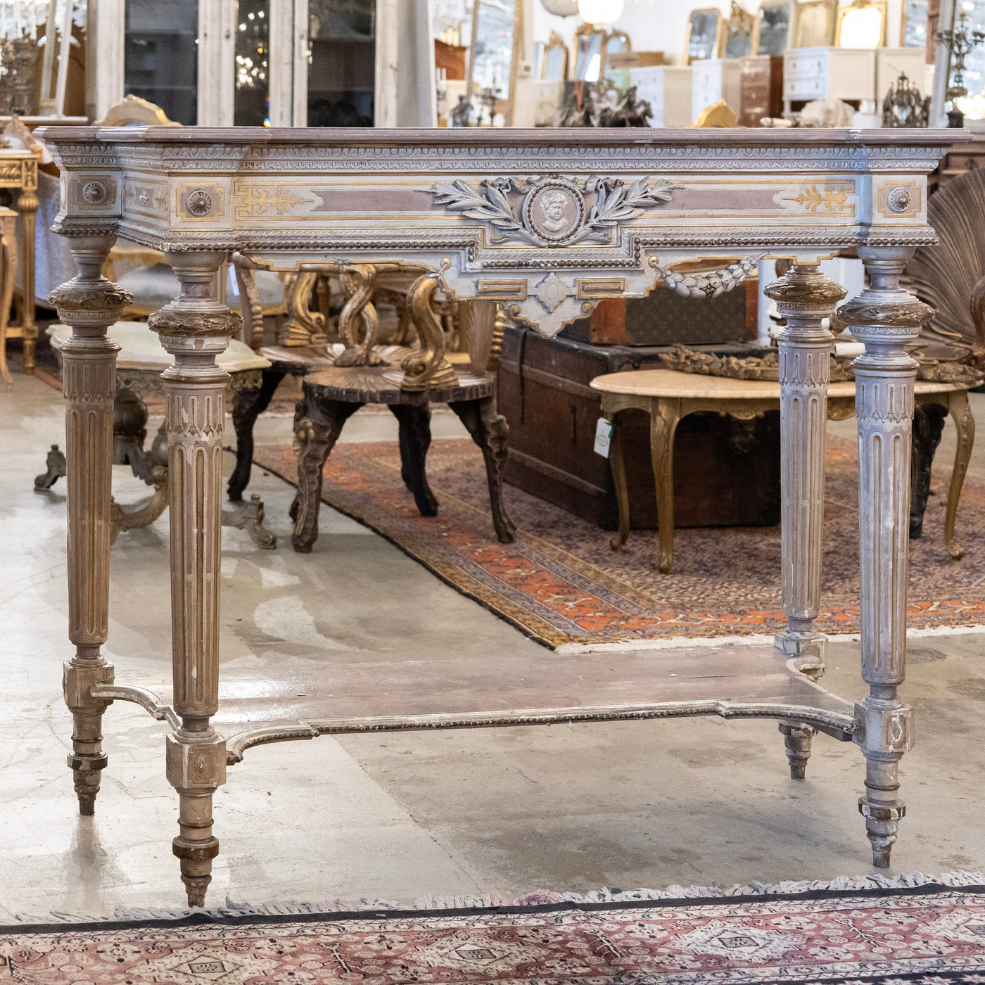 Louis XVI Painted Console Table – Carved & Medallion Details