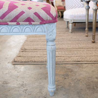 Louis XVI Grey Bench – Pink Patterned Upholstery
