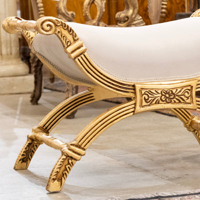 Boudoir Stool – Gold Carved Trim & White Velvet Upholstery