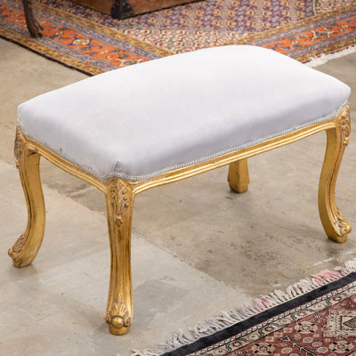 Louis XV Stool – Gold Trim & Cabriole Legs in French Grey Velvet