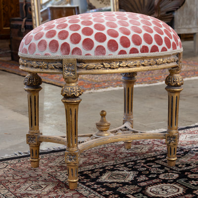 Louis XVI Gold Stool – Pink Polka Dot Velvet