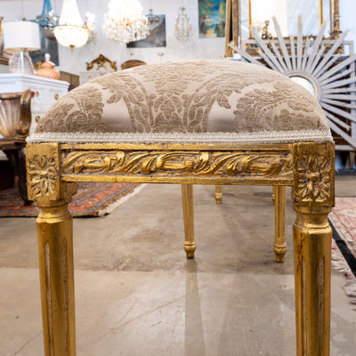Louis XVI Gold Bench – Beige Velvet Damask Upholstery