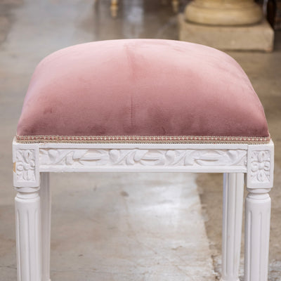 Louis XVI White Stool – Pink Velvet Upholstery