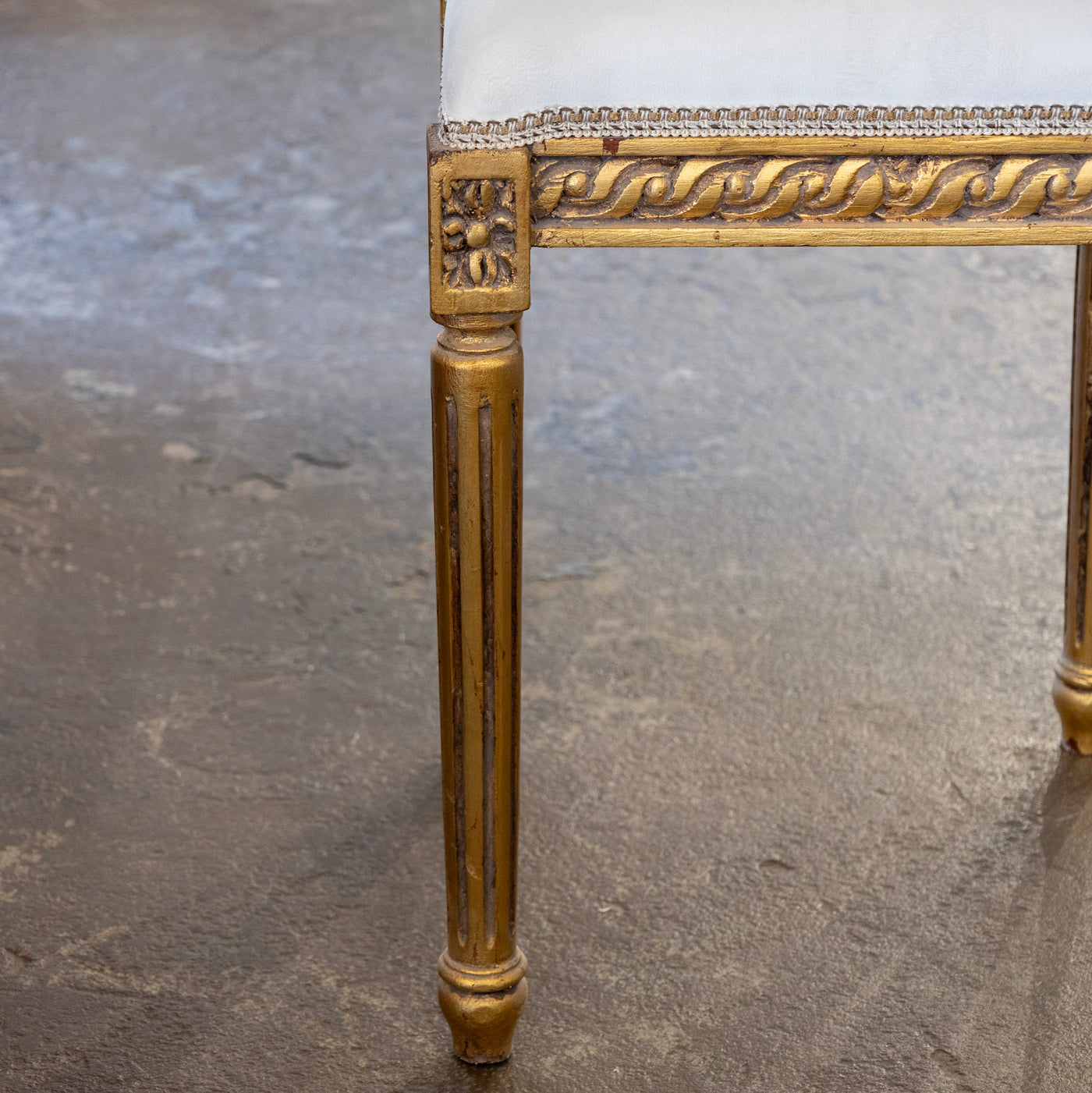 Louis XVI Gilded Stool – Rope Trim & White Velvet Seat