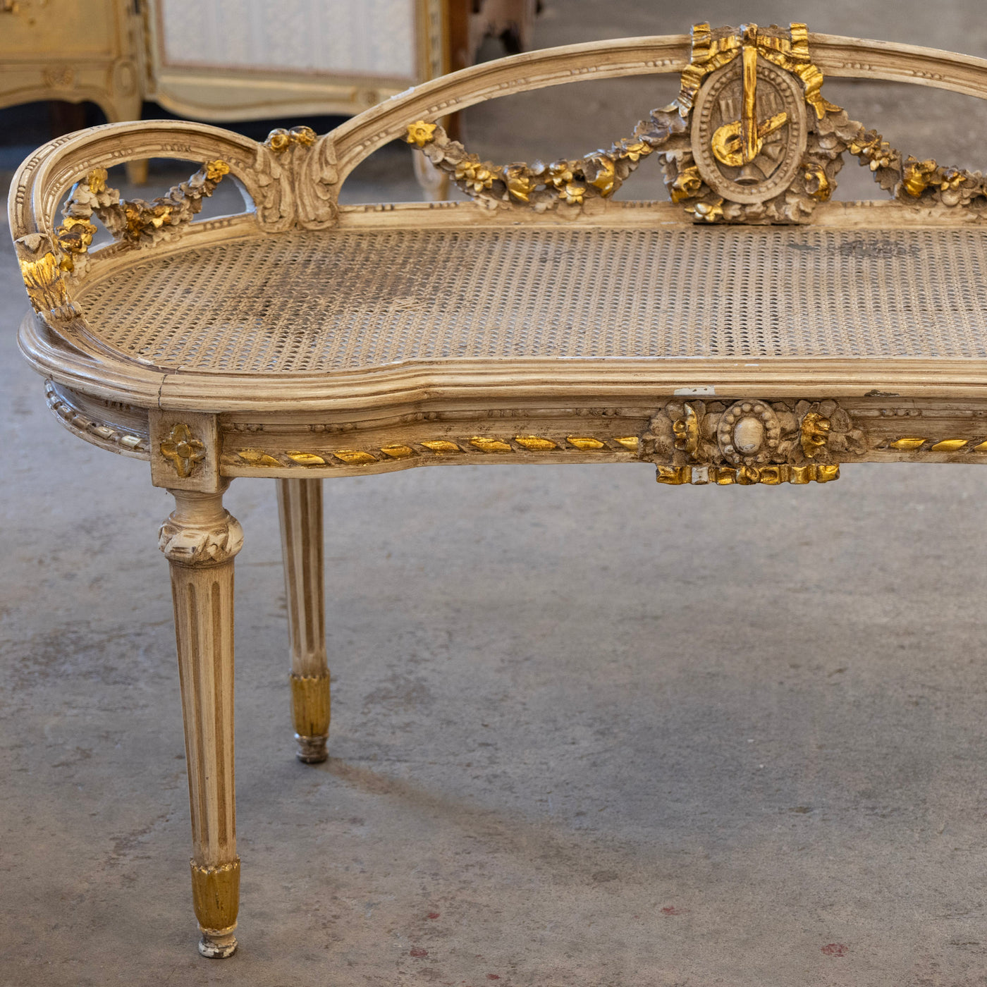 Louis XVI Gilded Cane Bench – Original Condition