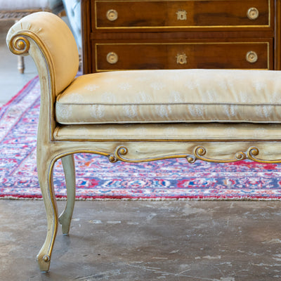 Louis XV Scroll Bench – Original Yellow Damask Upholstery