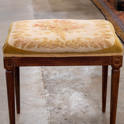 Louis XVI Wood Stool – Floral Needlepoint Upholstery