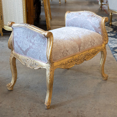 Louis XV Gilded Vanity Bench – Pink Damask Upholstery