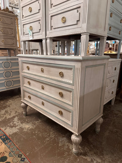 Antique Swedish Chest of Drawers in White and Blue | Le Chateau | European Luxury Furniture in Atlanta