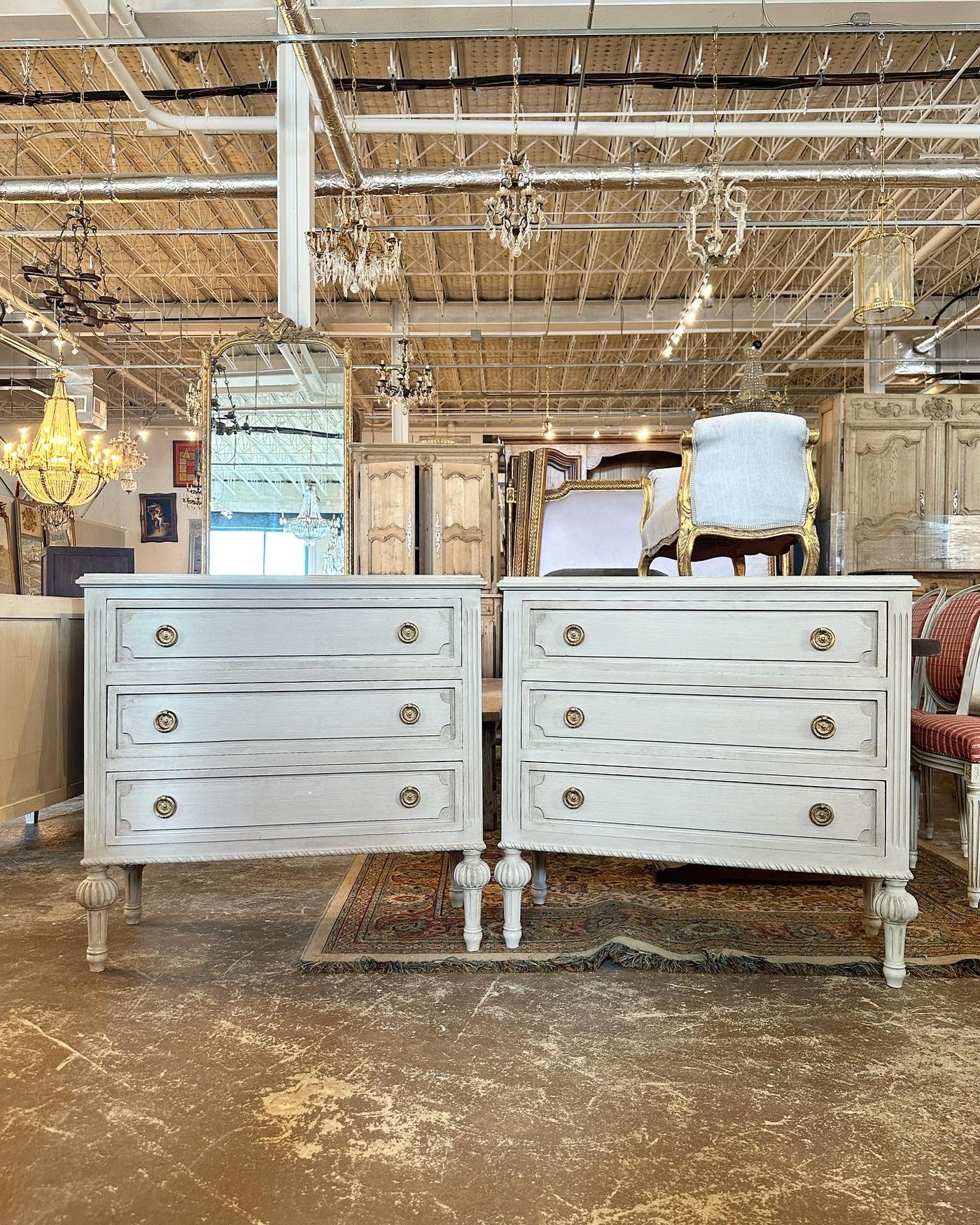 Antique White Swedish Chest with Ballerina Legs | Le Chateau | European Luxury Furniture in Atlanta