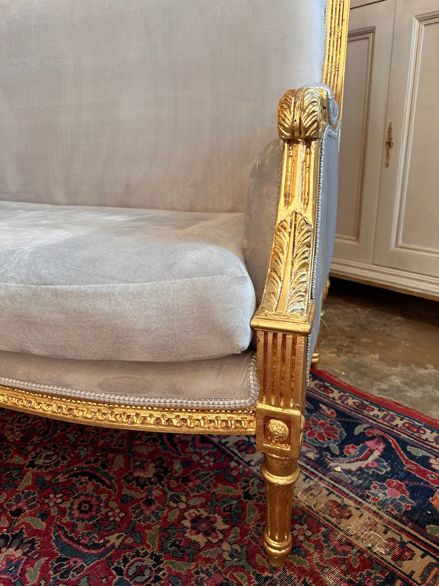 Square Back Louis XVI Sofa in Soft Lavender