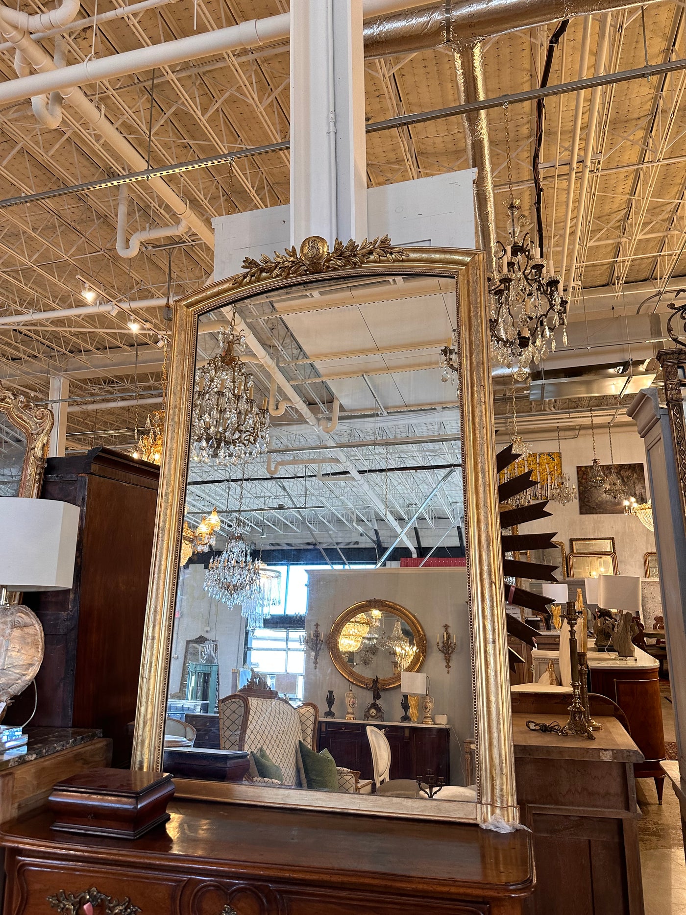 18th Century Ornate French Mirror with Beaded Trim