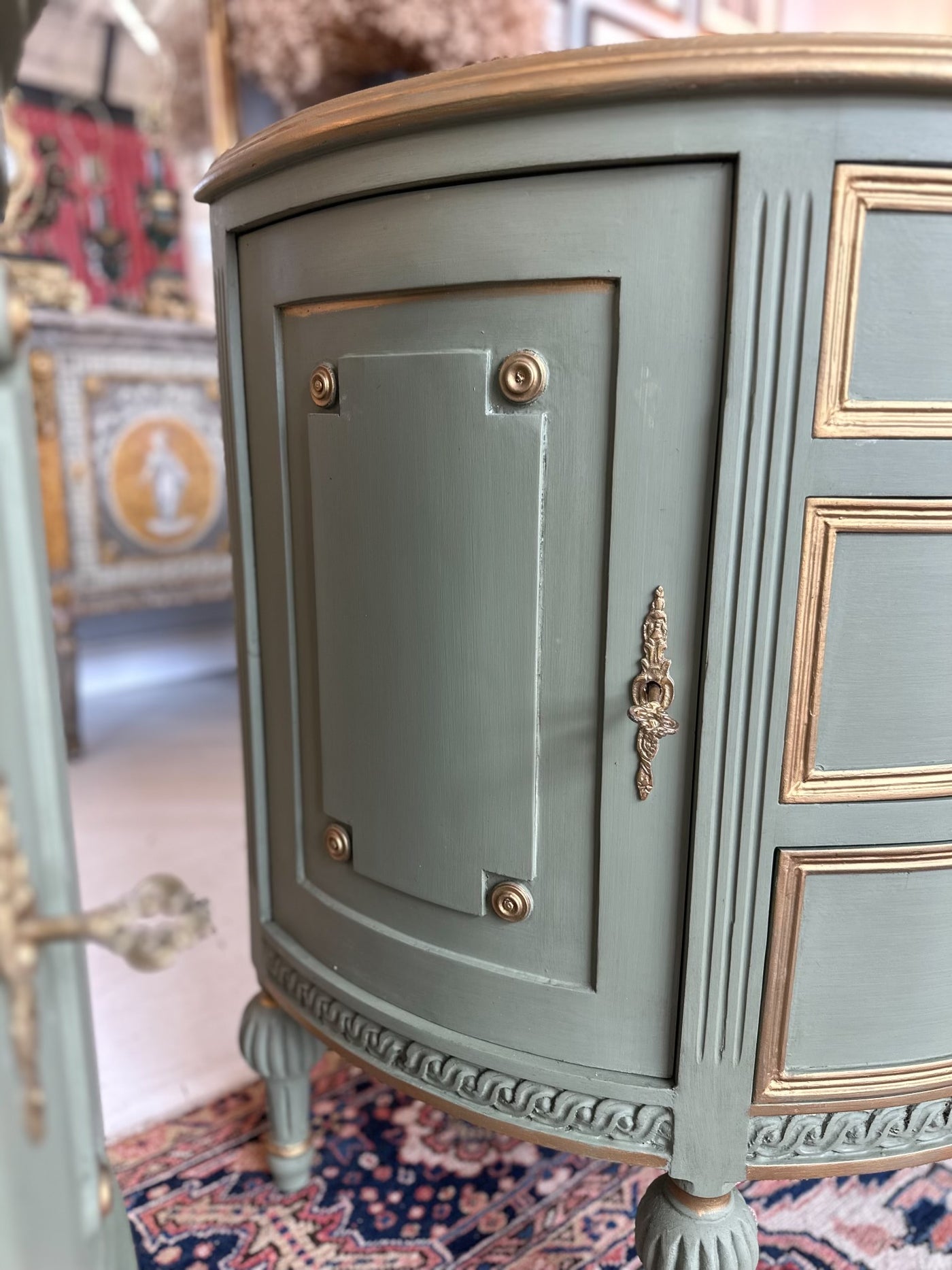 Swedish Green Demilune Chest with Gold Accent