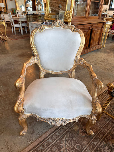 Louis XV Off White Velvet Pair of Arm Chairs