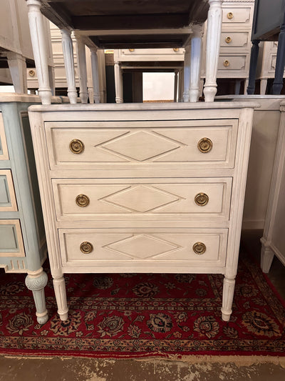 Antique White Marble Top Swedish Nightstand | Le Chateau | European Luxury Furniture in Atlanta