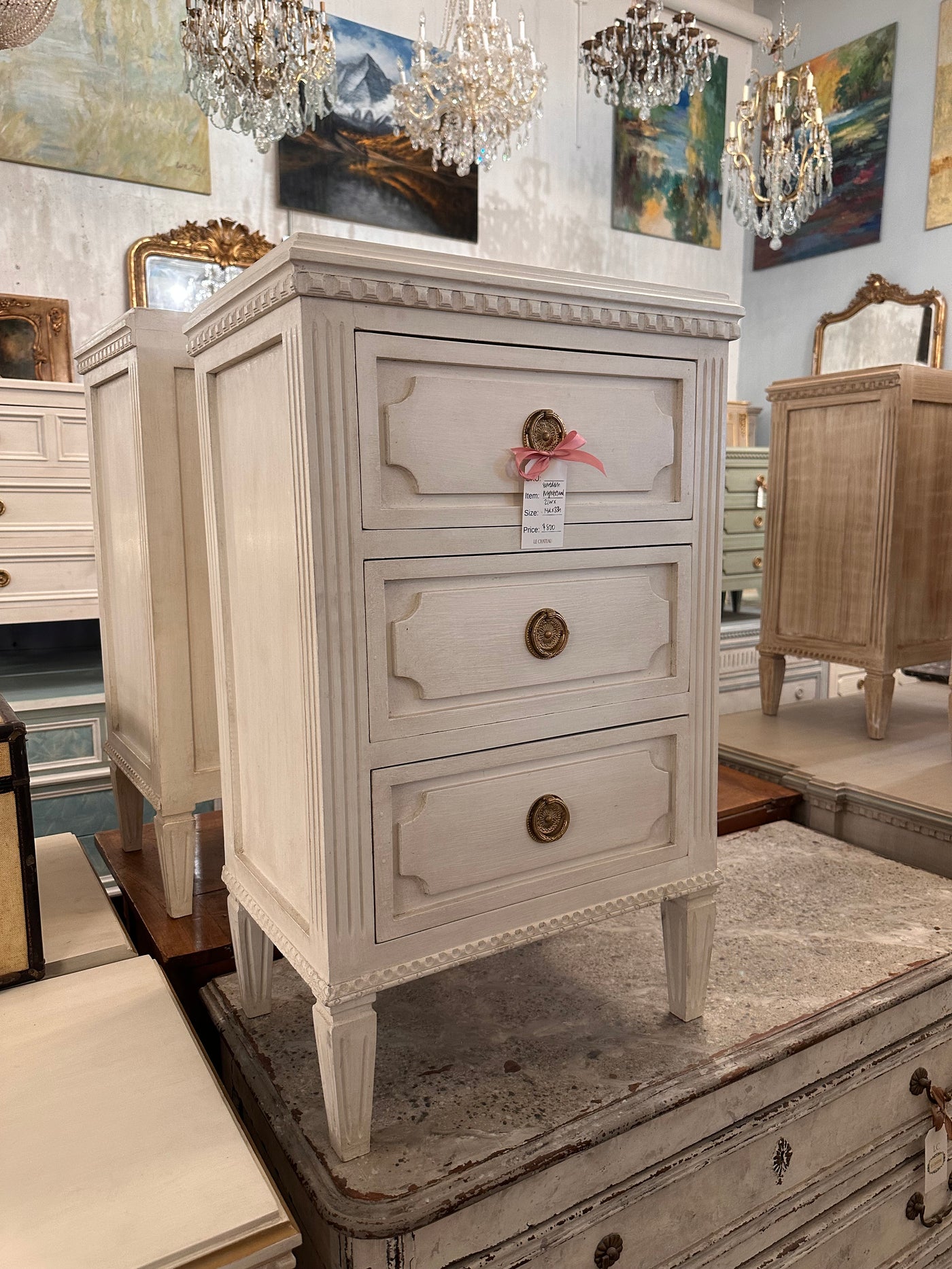 Swedish Nightstand with Curved Block Drawer Detail | Le Chateau | European Luxury Furniture in Atlanta