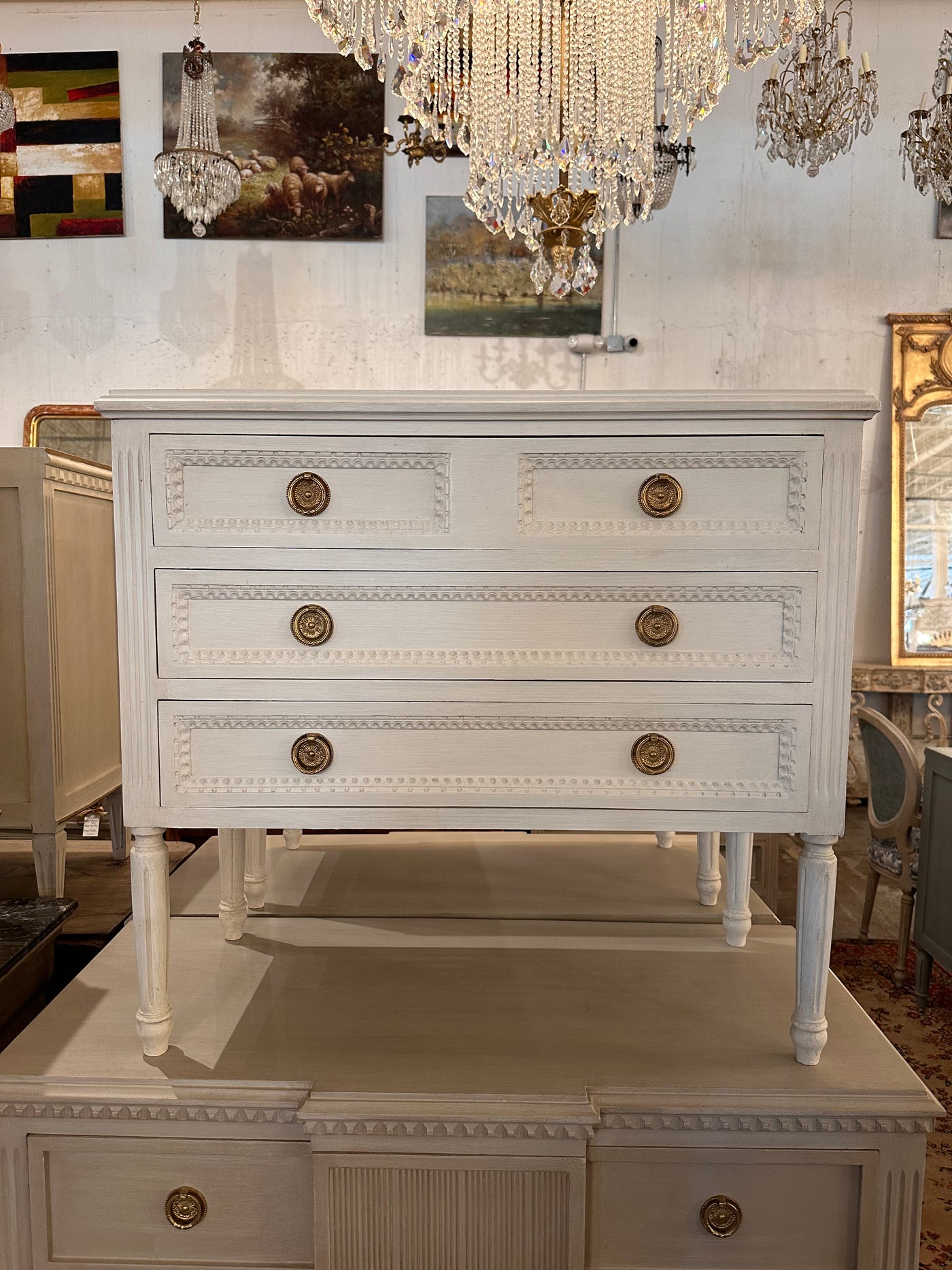 White Swedish Long Leg Nightstand | Le Chateau | European Luxury Furniture in Atlanta