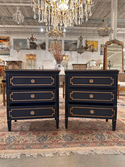 Swedish Nightstand in Navy with Gold Trim | Le Chateau | European Luxury Furniture in Atlanta