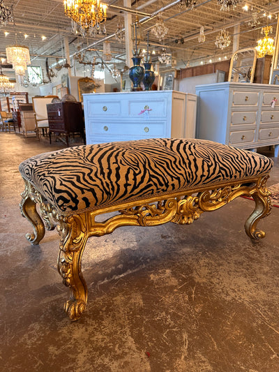 Tan & Black Zebra Print Louis XV Ottoman