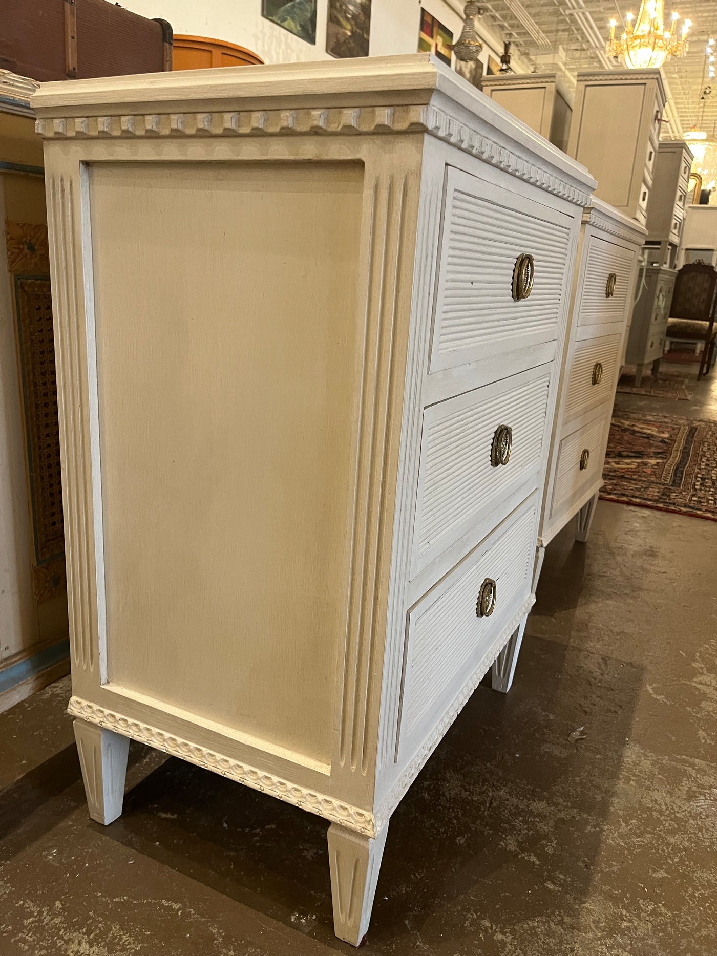 White Swedish Horizontal Reeded Nightstand | Le Chateau | European Luxury Furniture in Atlanta