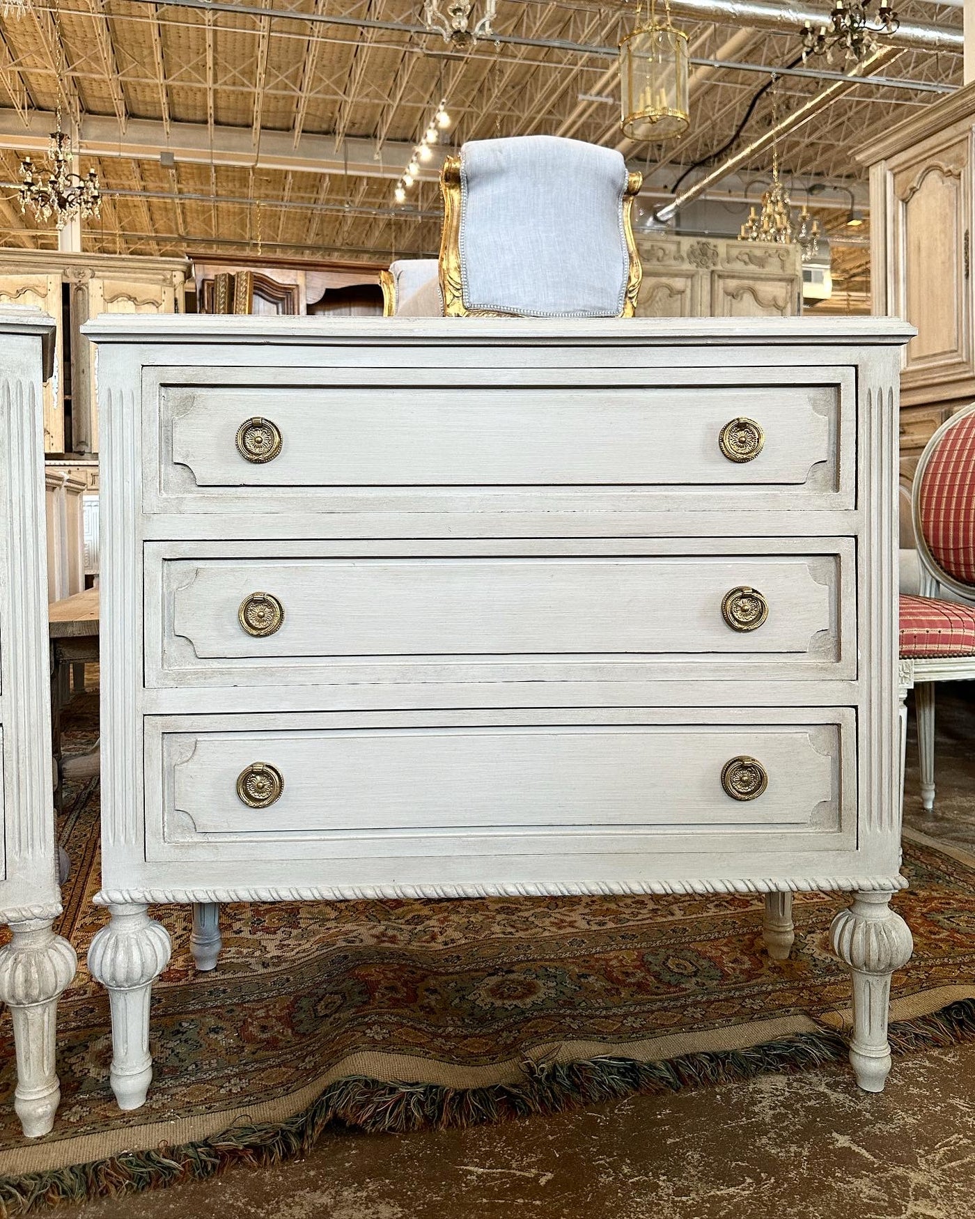 Antique White Swedish Chest with Ballerina Legs | Le Chateau | European Luxury Furniture in Atlanta