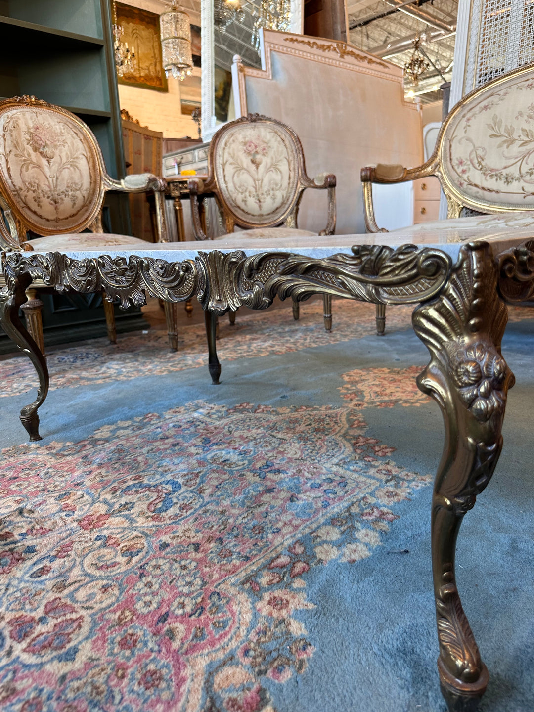 Brass Coffee Table with Marble Top – Le Chateau