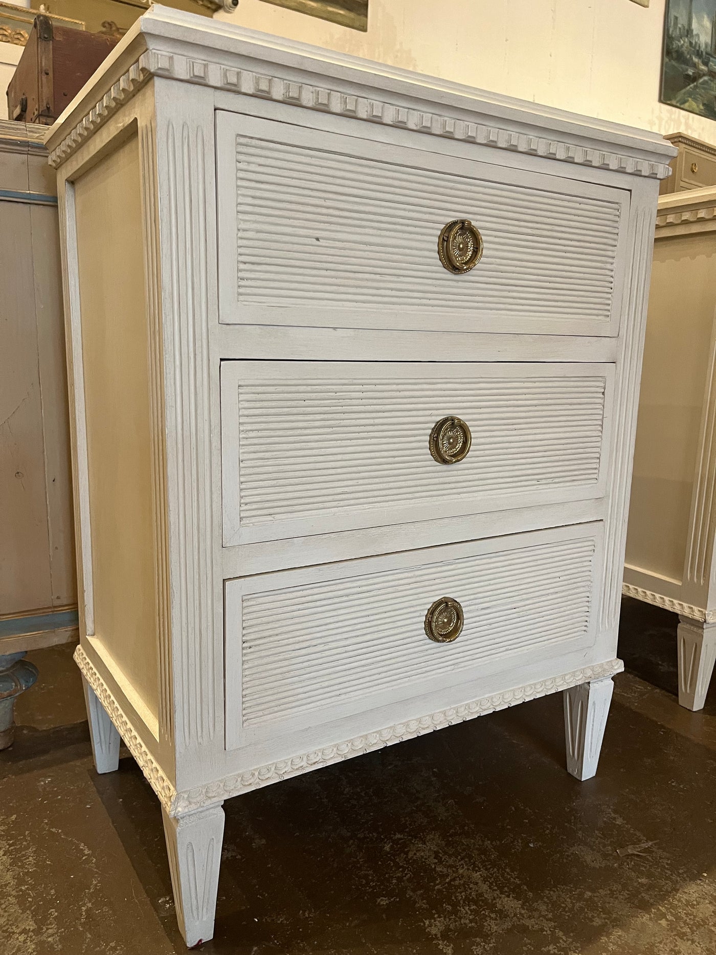 White Swedish Horizontal Reeded Nightstand | Le Chateau | European Luxury Furniture in Atlanta