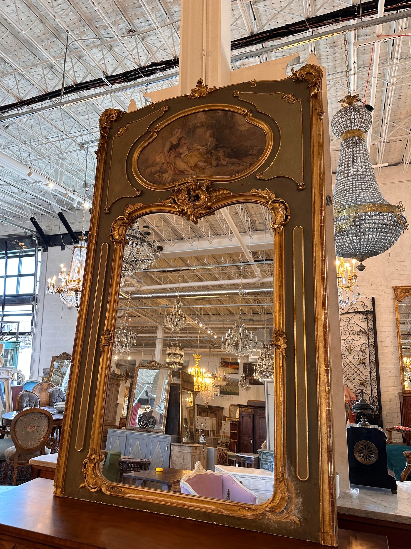 18th Century Green Trumeau French Mirror | Le Chateau | European Luxury Furniture in Atlanta