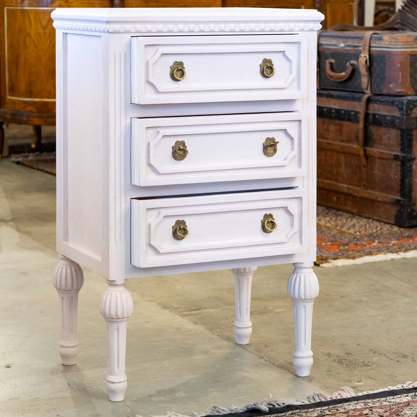 Swedish Pink Nightstand – Ornate Trim & Ballerina Legs