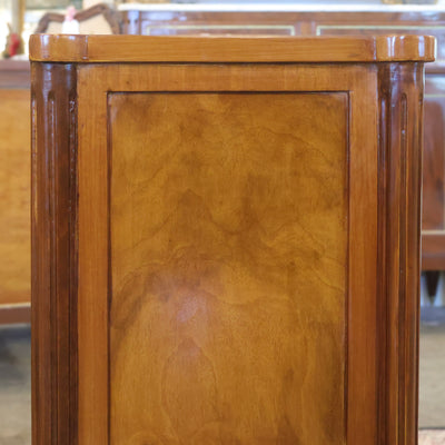 Louis XVI Tall Rounded Corner Burl Wood Nightstand