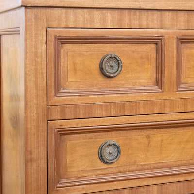 Louis XVI 3-Drawer Dresser – Honey Burl Wood Finish & Large Ring Pulls