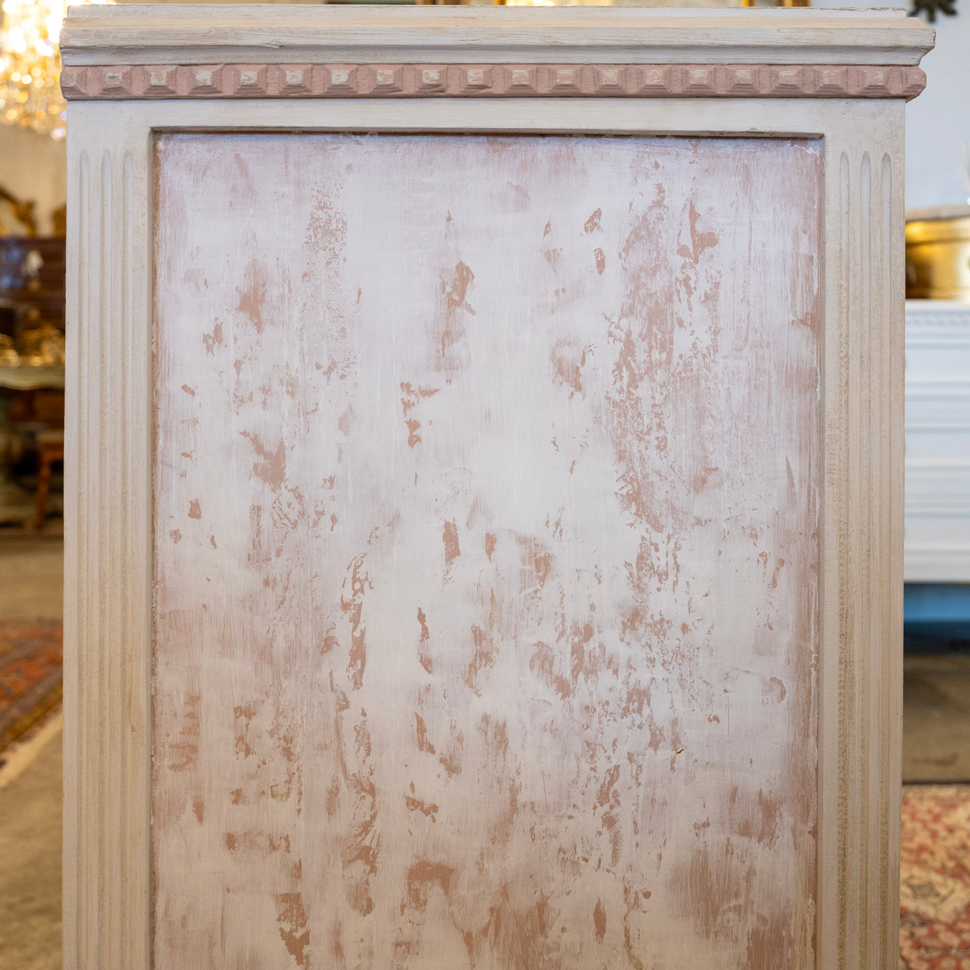 Swedish Pink & White Chest with Textured Finish & Large Brass Pulls