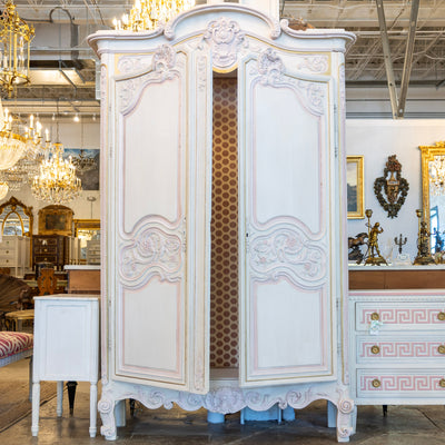 Louis XV Armoire – White with Gold & Pink Trim & Pink Polka Dot Lining