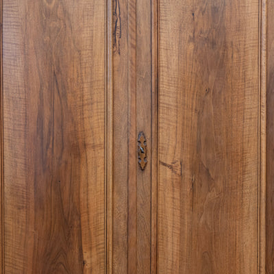 Louis Philippe Walnut Armoire – Original Red Fabric Interior with Shelves & Lower Drawer