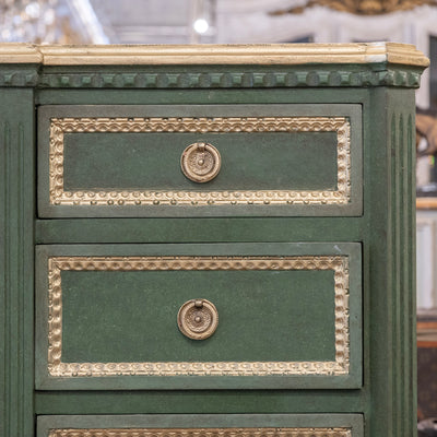 Swedish Painted Ten Drawer Sideboard – Green with Gold Diamond Panels & Trim