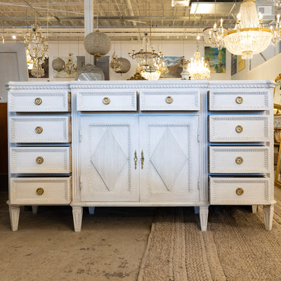 Swedish Diamond Front Buffet – Reeded Trim in Antique White