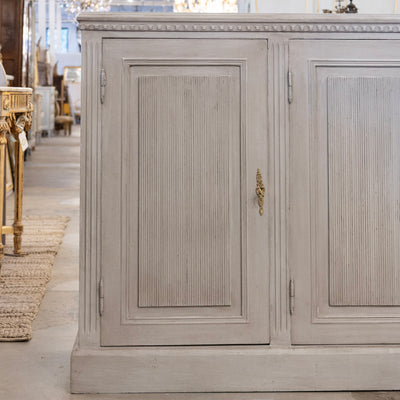 Swedish Painted Grey Sideboard – Reeded Panels & Brass Hardware
