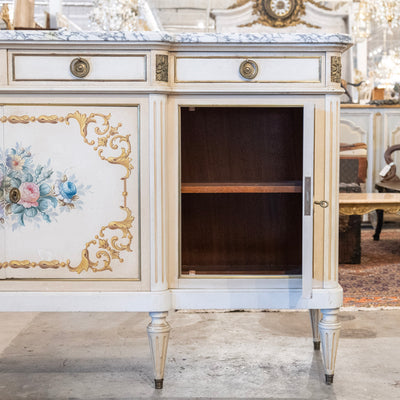French White Hand-Painted Sideboard – Crackle Finish & Original Marble Top