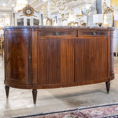 Louis XVI Wood Demilune Sideboard– Reeded Doors & Breccia Marble Top