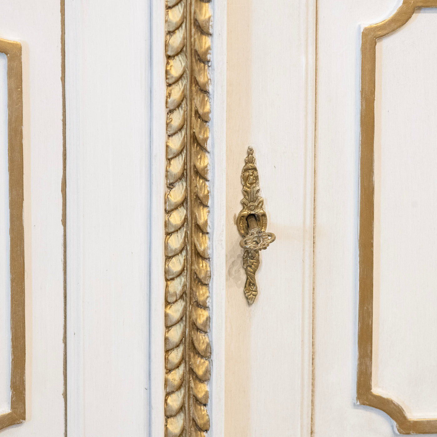 Swedish White Painted Sideboard with Gold Accents