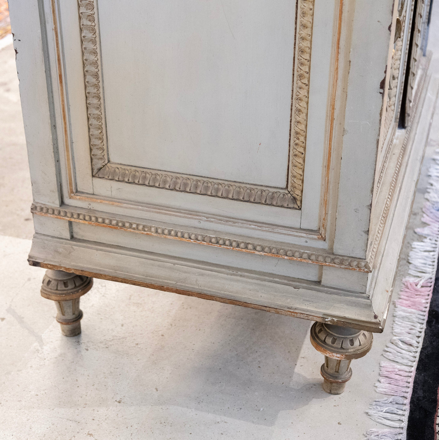 Louis XVI Sage Green Gilded Sideboard – Musical Ribbon Carvings & Breccia Marble Top
