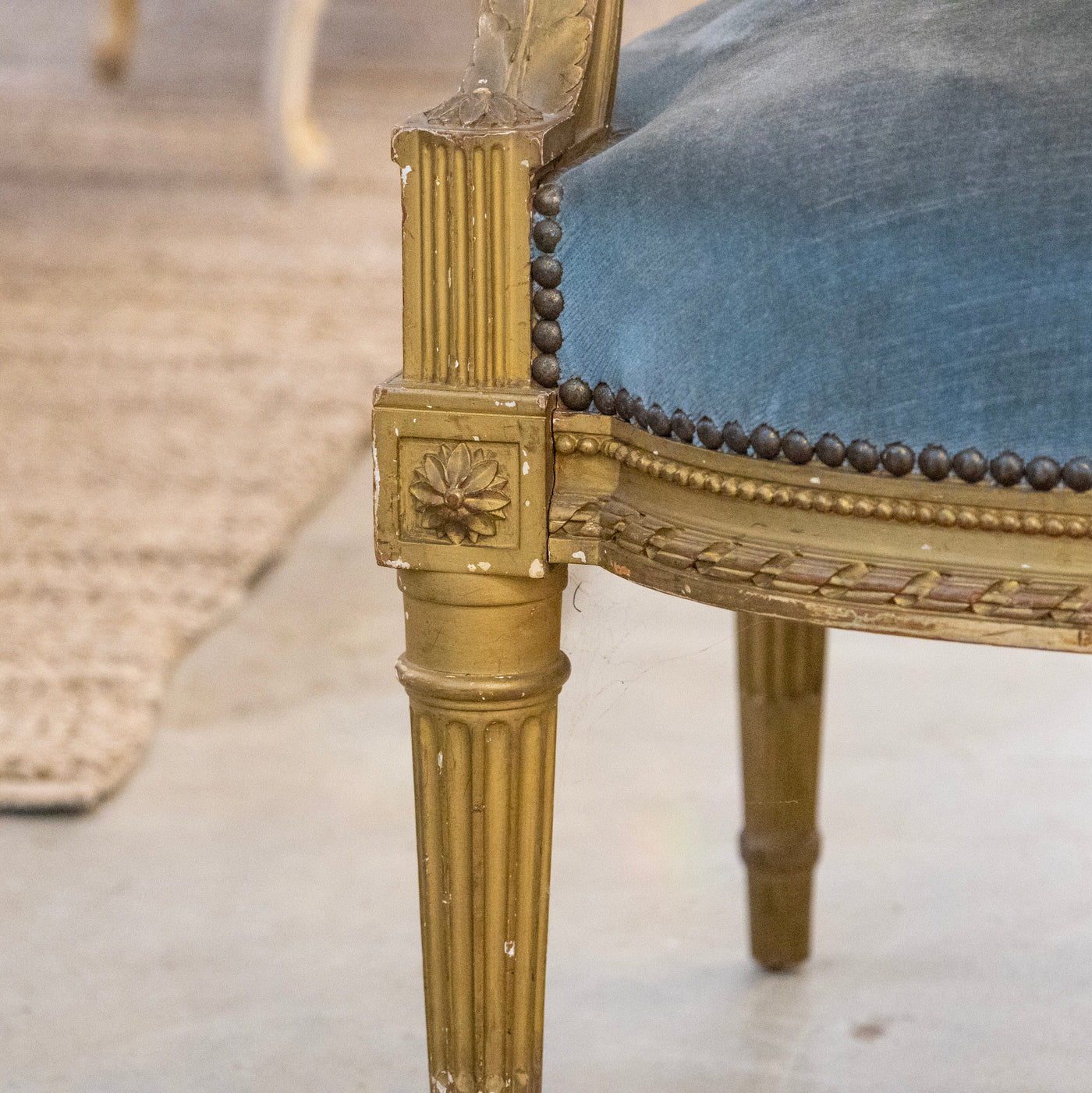 Louis XVI Captain Chair in Blue – Gilded Frame & Original Patina