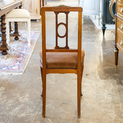 Pair of Louis XVI Brown Accent Chairs – Open Back & Bronze Ormulu