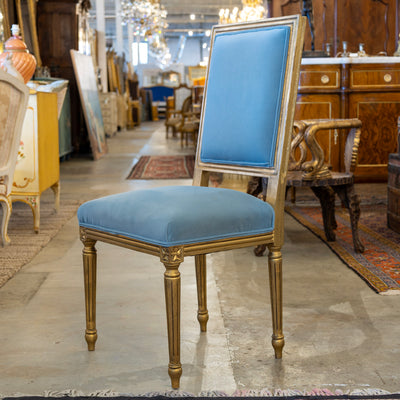 Louis XVI Dining Chair in Blue – Gilded Gold Frame & Velvet Upholstery