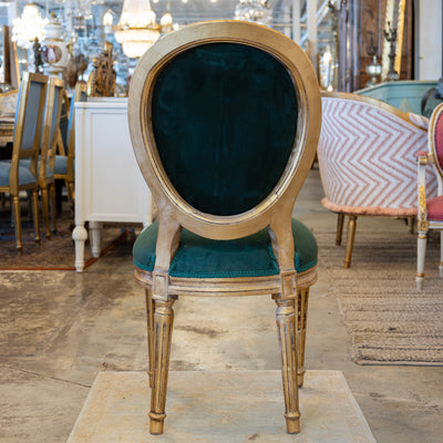 Louis XVI Dining Chair – Gilded Frame & Dark Green Velvet Upholstery