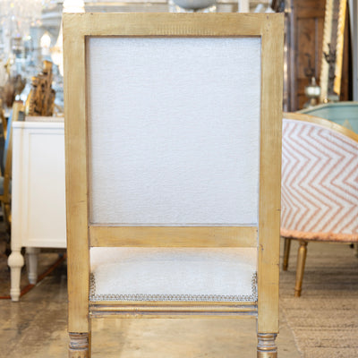 Louis XVI Square Dining Chair – Gilded Frame & White Linen Upholstery