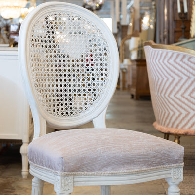 Louis XVI Dining Chair – Cane Back & Blush Pink Linen Upholstery