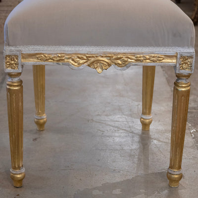 Louis XVI Dining Chair – White and Gold Detailing & Grey Velvet Upholstery