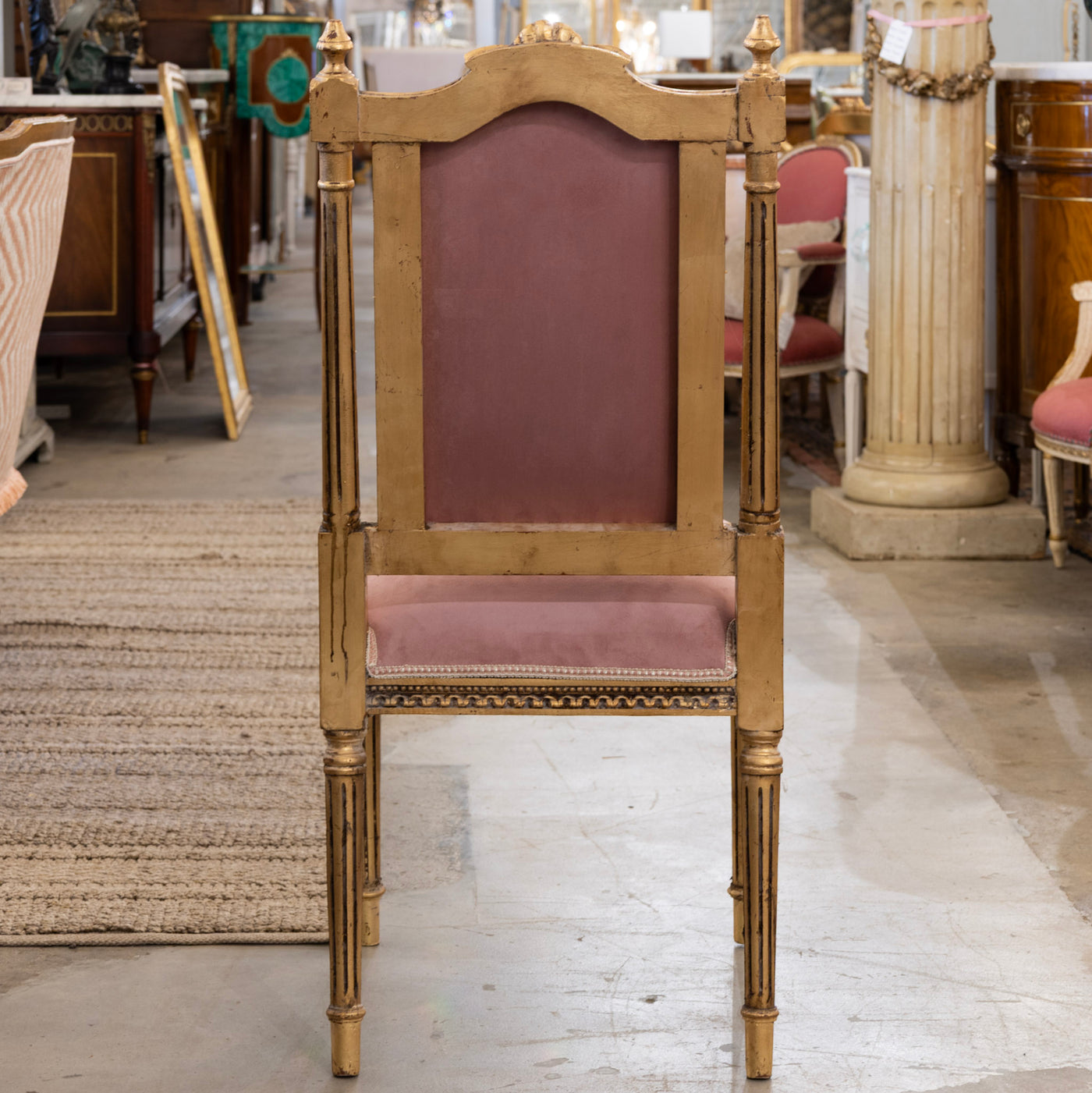 Louis XVI Gold Chair – Pink Velvet & Shell Crest