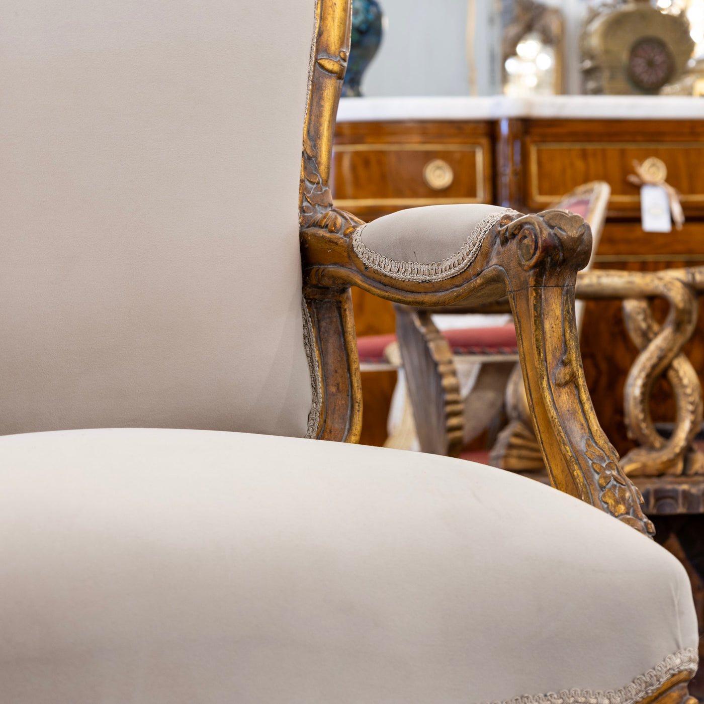 Louis XV Gilded Armchair – Off-White Velvet Upholstery - Arm Chairs | Le Chateau (Atlanta, GA) • 5